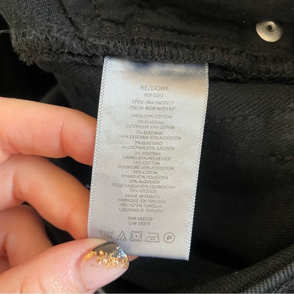 RE/DONE Black Noir Rip Knee 70's Stove Pipe High Rise Straight Leg Jeans EUC 26 - Picture 10 of 12